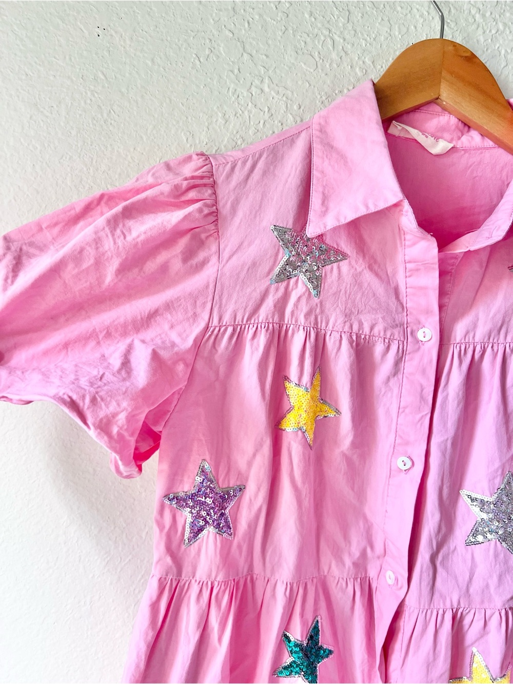 Peach Love California Pink Tiered Star Sequin Dress Sz S - Picture 3 of 8
